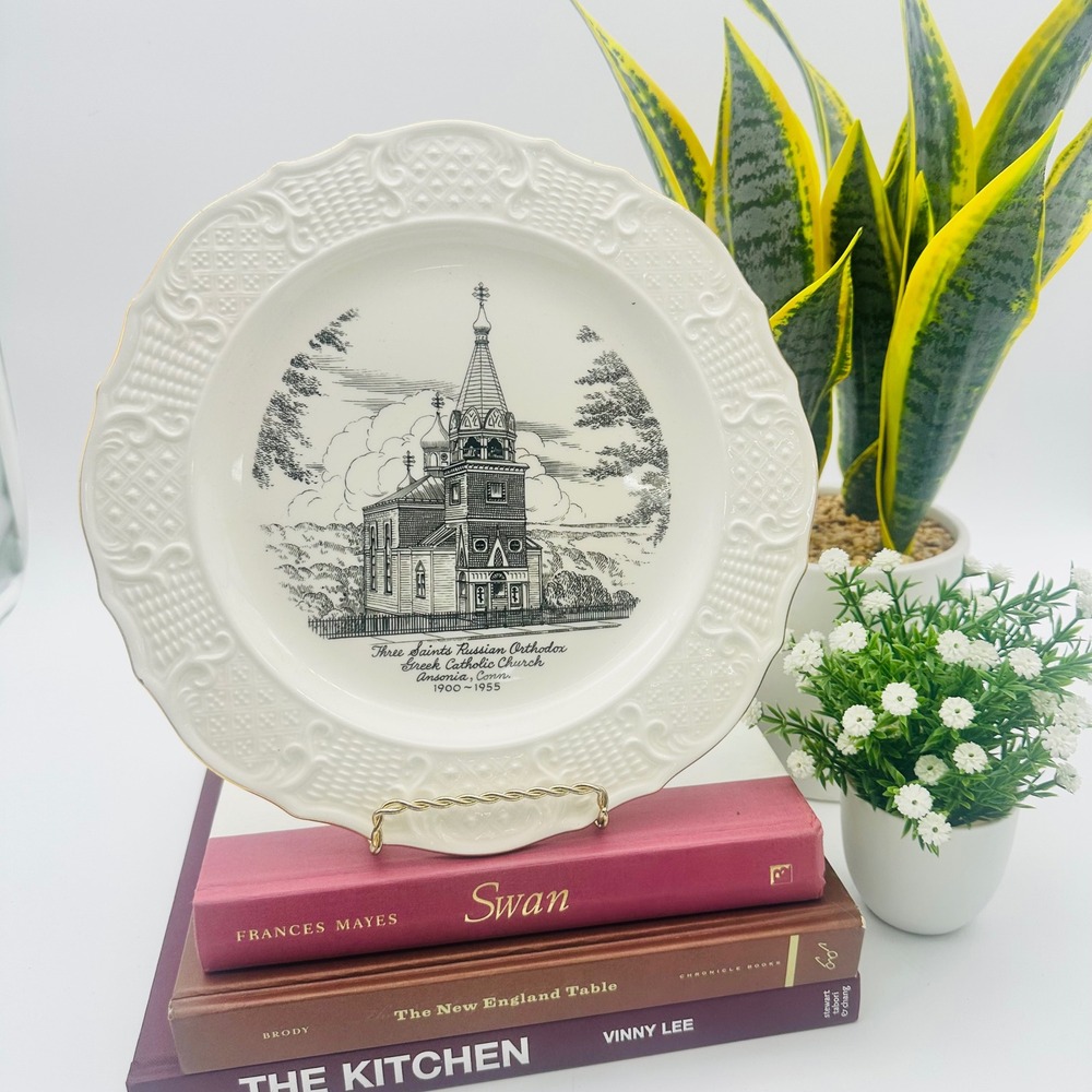 Vintage John Deal Co Three Saints Russian Orthodox Church Ansonia CT Plate‎